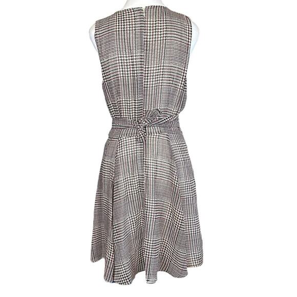 Maison Jules Tie Front Fit Flare Dress Houndstooth Sz 10 Burgundy Black Cream - Picture 6 of 10